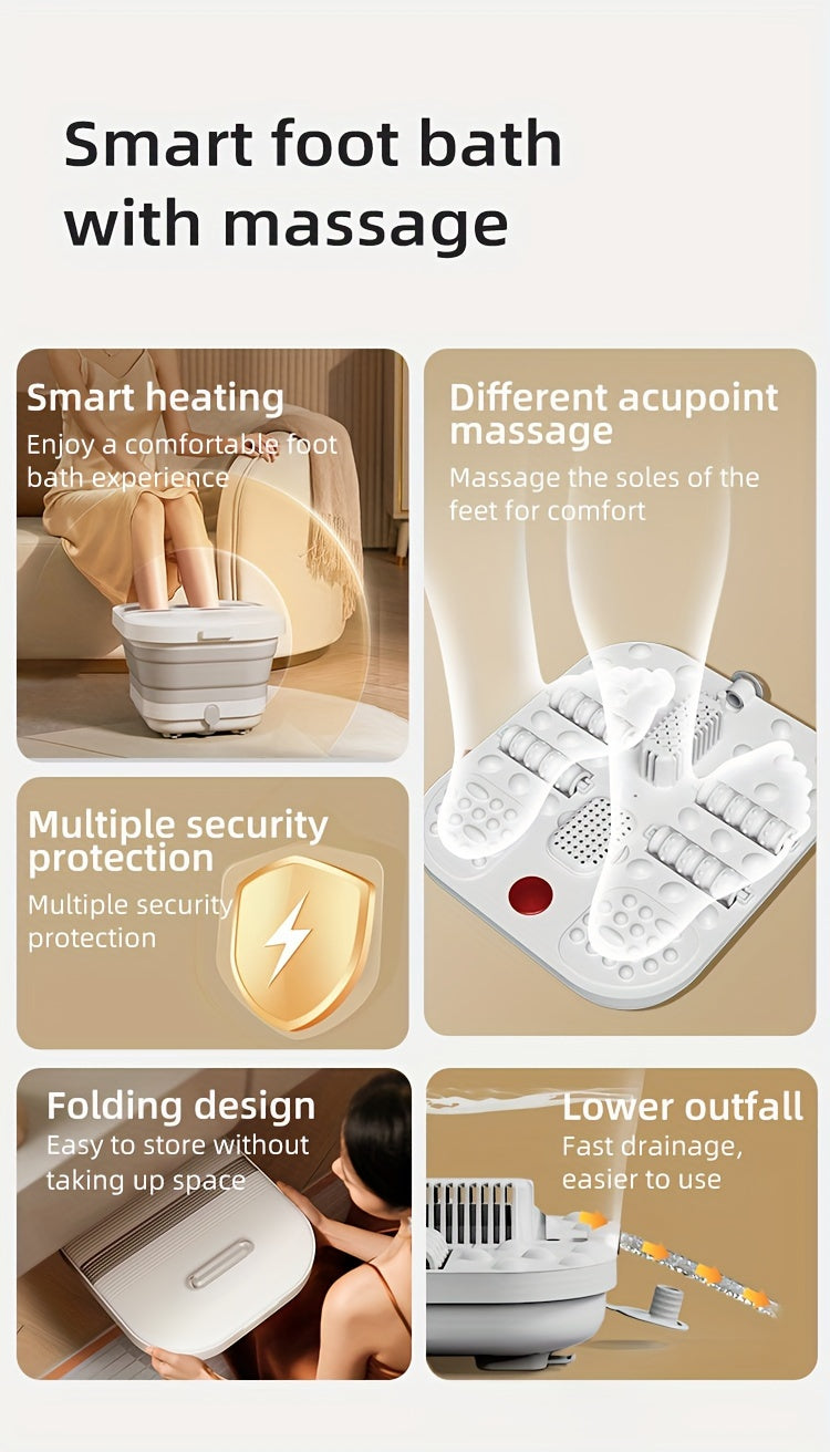Foldable Foot Spa Bath Massager With Smart Heating, 4 Corn Rollers, Foot Massager For Home Spa Use