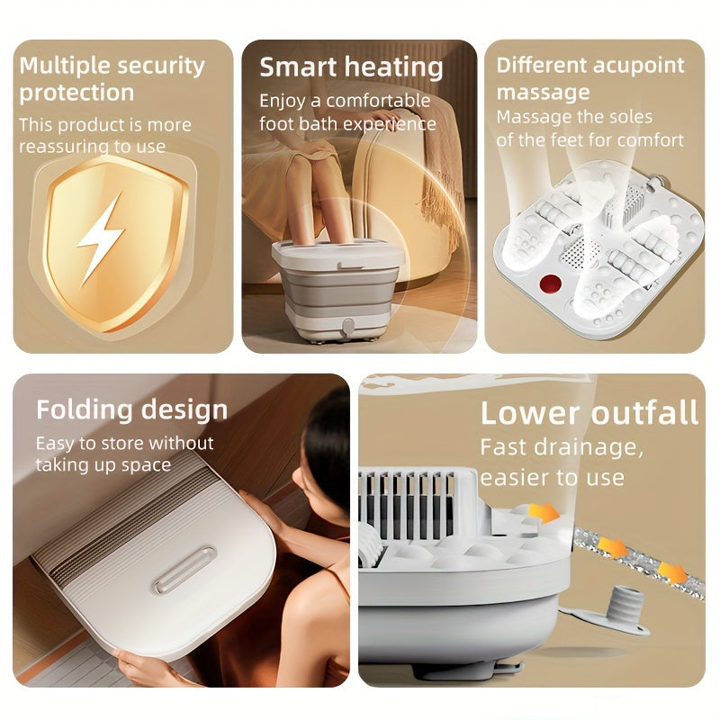 Foldable Foot Spa Bath Massager With Smart Heating, 4 Corn Rollers, Foot Massager For Home Spa Use
