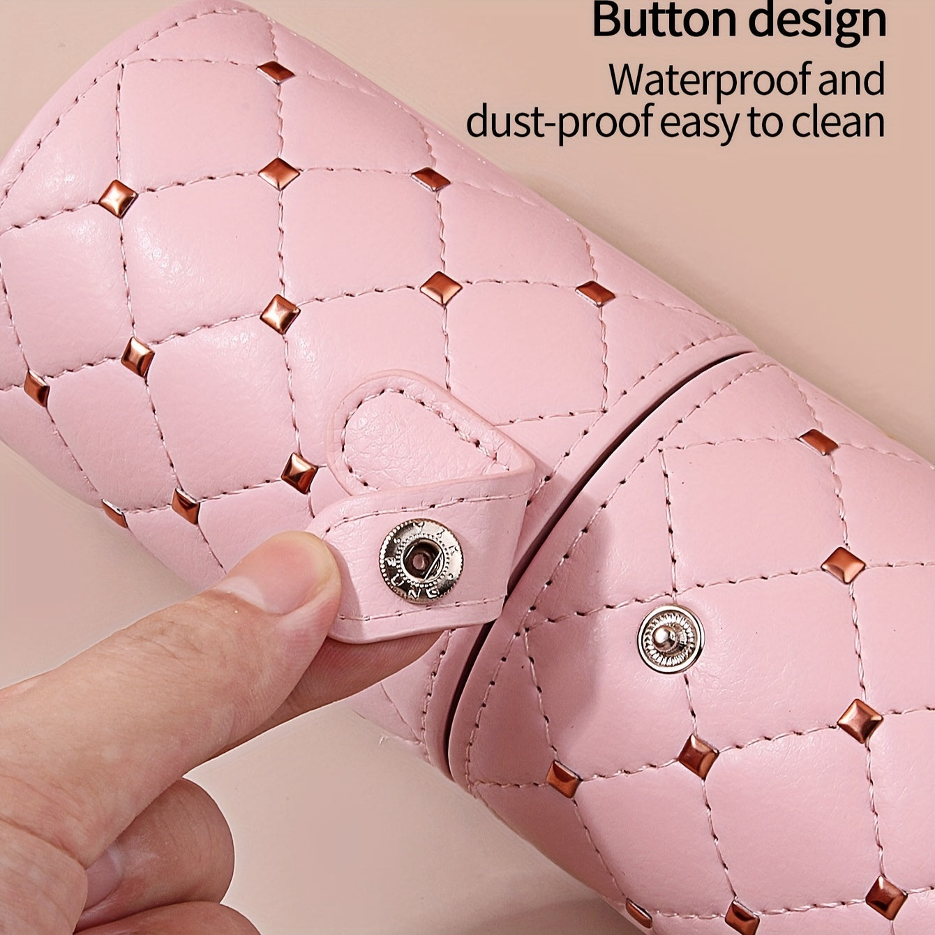 Luxurious Pink Quilted Faux Leather Makeup Brush Holder Set