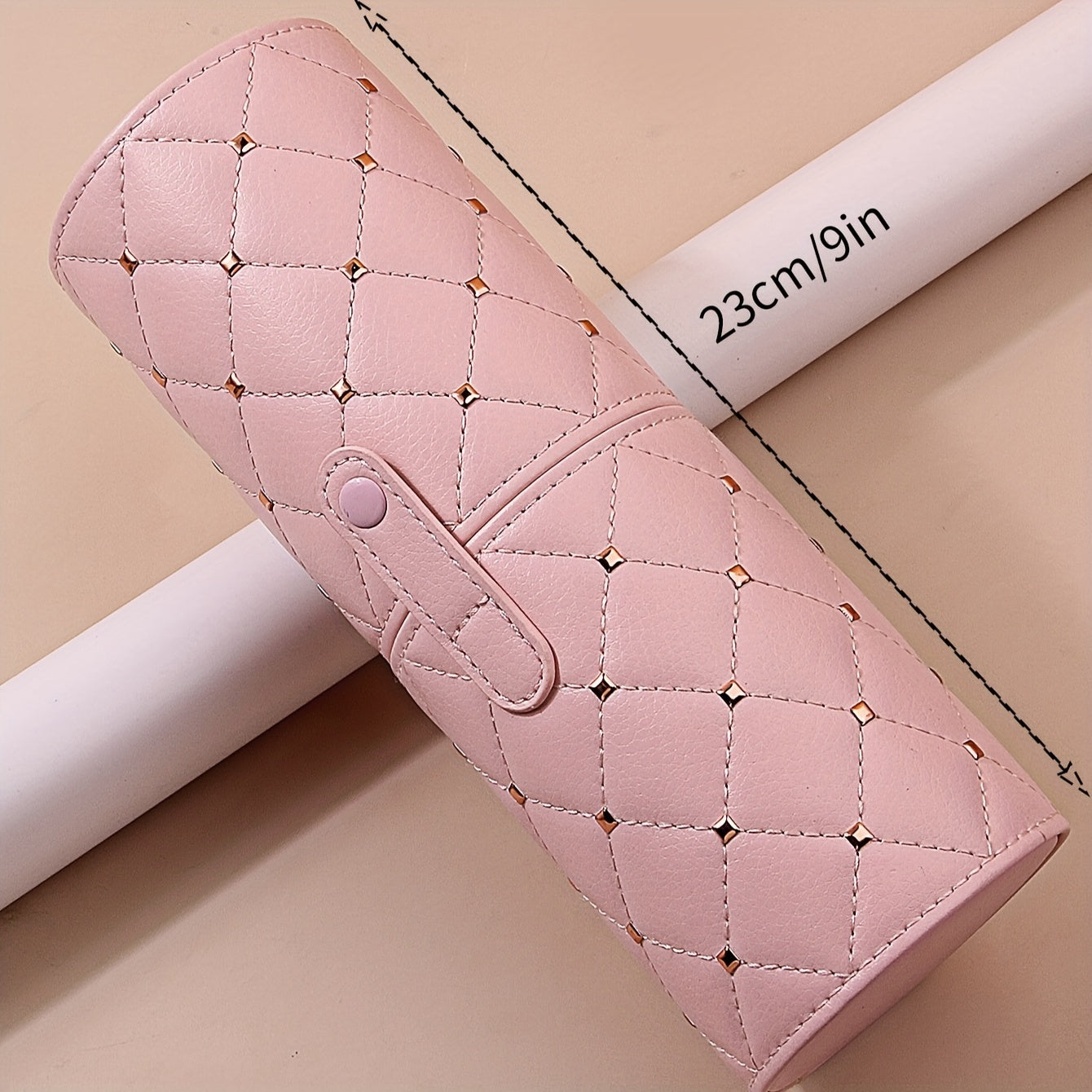 Luxurious Pink Quilted Faux Leather Makeup Brush Holder Set