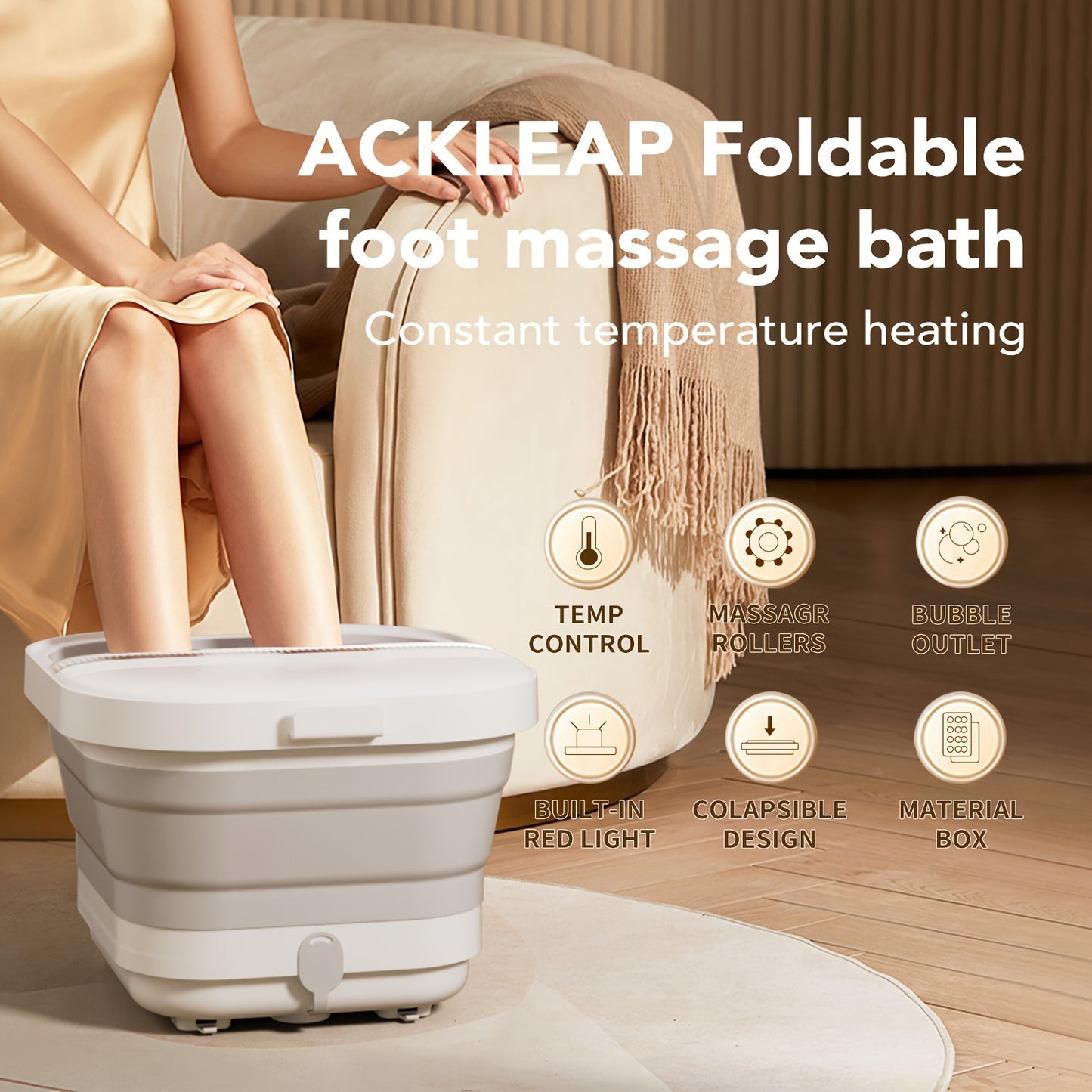 Foldable Foot Spa Bath Massager With Smart Heating, 4 Corn Rollers, Foot Massager For Home Spa Use