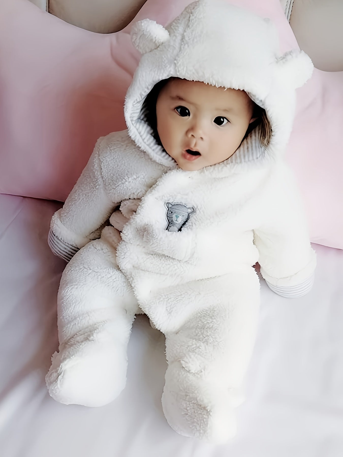 Newborn Baby Romper Winter Bear Style Hooded Plush Jumpsuit Cosplay Clothes, for Outdoor