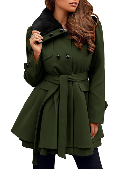 Chic Women's Double-Breasted Winter Coat with Belt - Warm, Casual Lapel Jacket for Fall/Winter