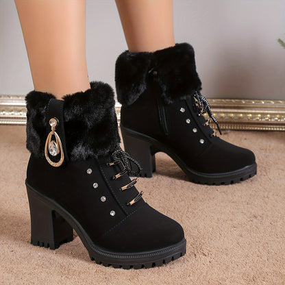 Lace-Up Winter Boots with Fluffy Fur Trim