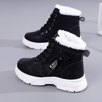 Women's Winter Warm Snow Boots with Side Zipper - Comfortable Thick Sole, High-Top Sneakers in Solid Color, Snow Boots, Outdoor Shoes