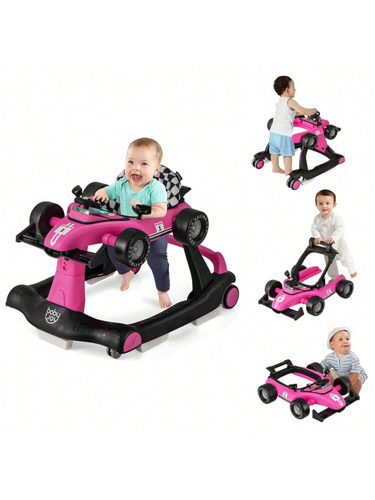 4-In-1 Baby Walker Foldable Activity, Walker with Adjustable Height & Speed Deep Pink