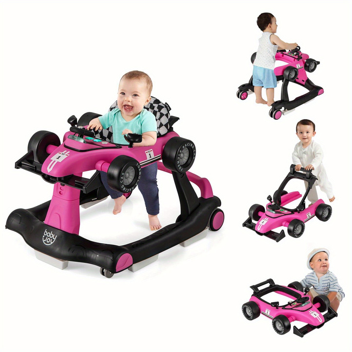 MAXMASS 4-in-1 Baby Walker Foldable Activity Walker with Adjustable Height & Speed