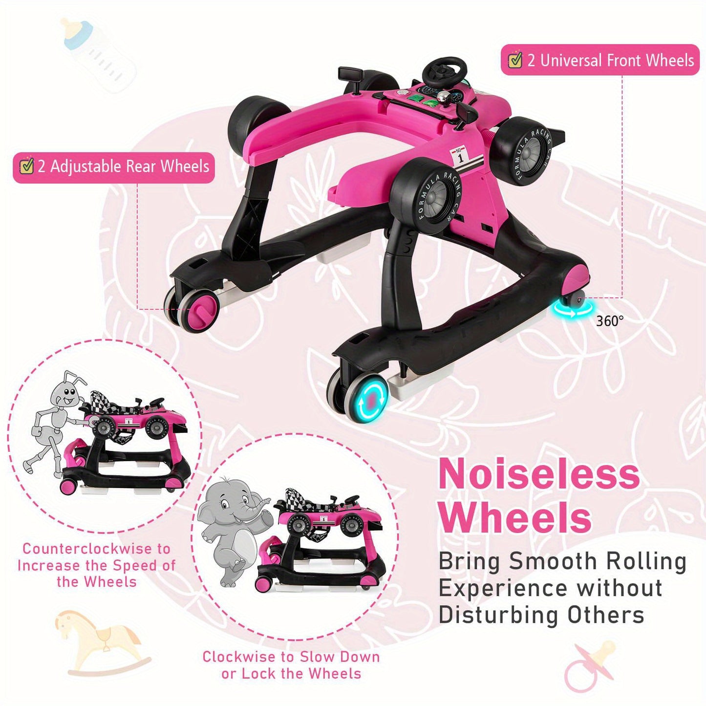 MAXMASS 4-in-1 Baby Walker Foldable Activity Walker with Adjustable Height & Speed