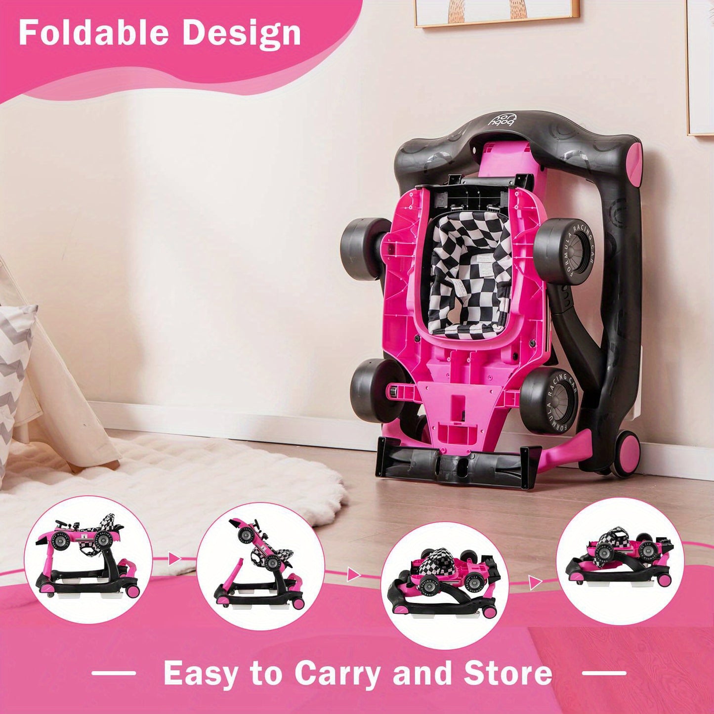 MAXMASS 4-in-1 Baby Walker Foldable Activity Walker with Adjustable Height & Speed