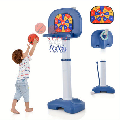 MAXMASS 4-In-1 Kids Adjustable Basketball Hoop Goal Toy W/Ring Toss Sticky Ball Golf Set