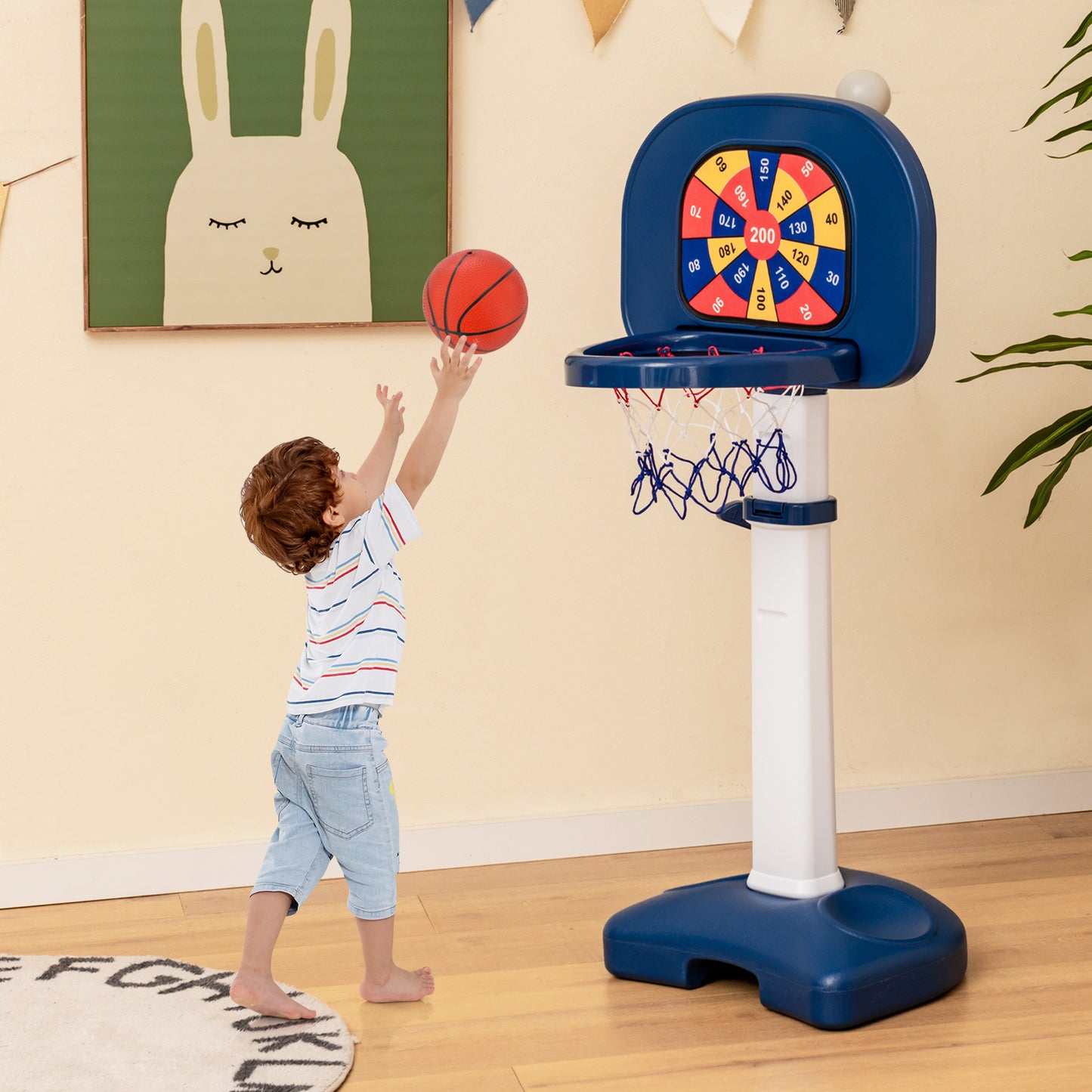 MAXMASS 4-In-1 Kids Adjustable Basketball Hoop Goal Toy W/Ring Toss Sticky Ball Golf Set