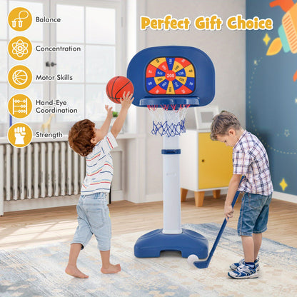 MAXMASS 4-In-1 Kids Adjustable Basketball Hoop Goal Toy W/Ring Toss Sticky Ball Golf Set