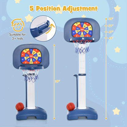 MAXMASS 4-In-1 Kids Adjustable Basketball Hoop Goal Toy W/Ring Toss Sticky Ball Golf Set