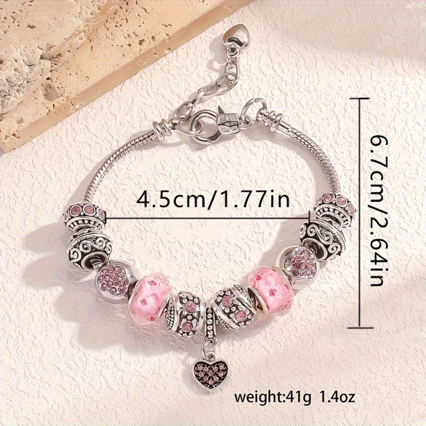 Pink Heart pendant bracelet set