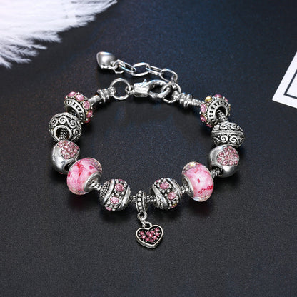 Pink Heart pendant bracelet set