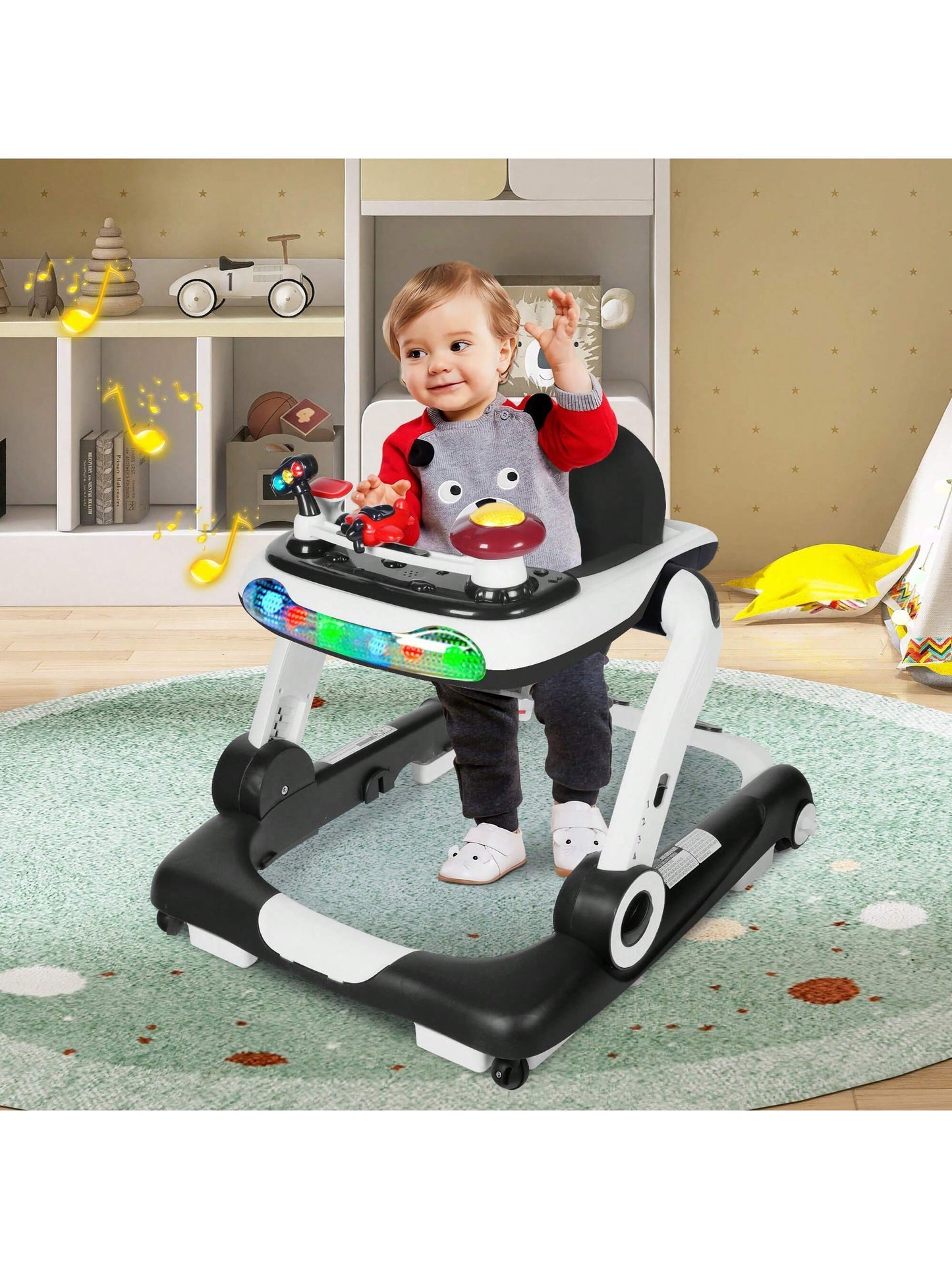 Musical Baby Walker with Wheels, Activity Center Toddler Music Bouncer Walker