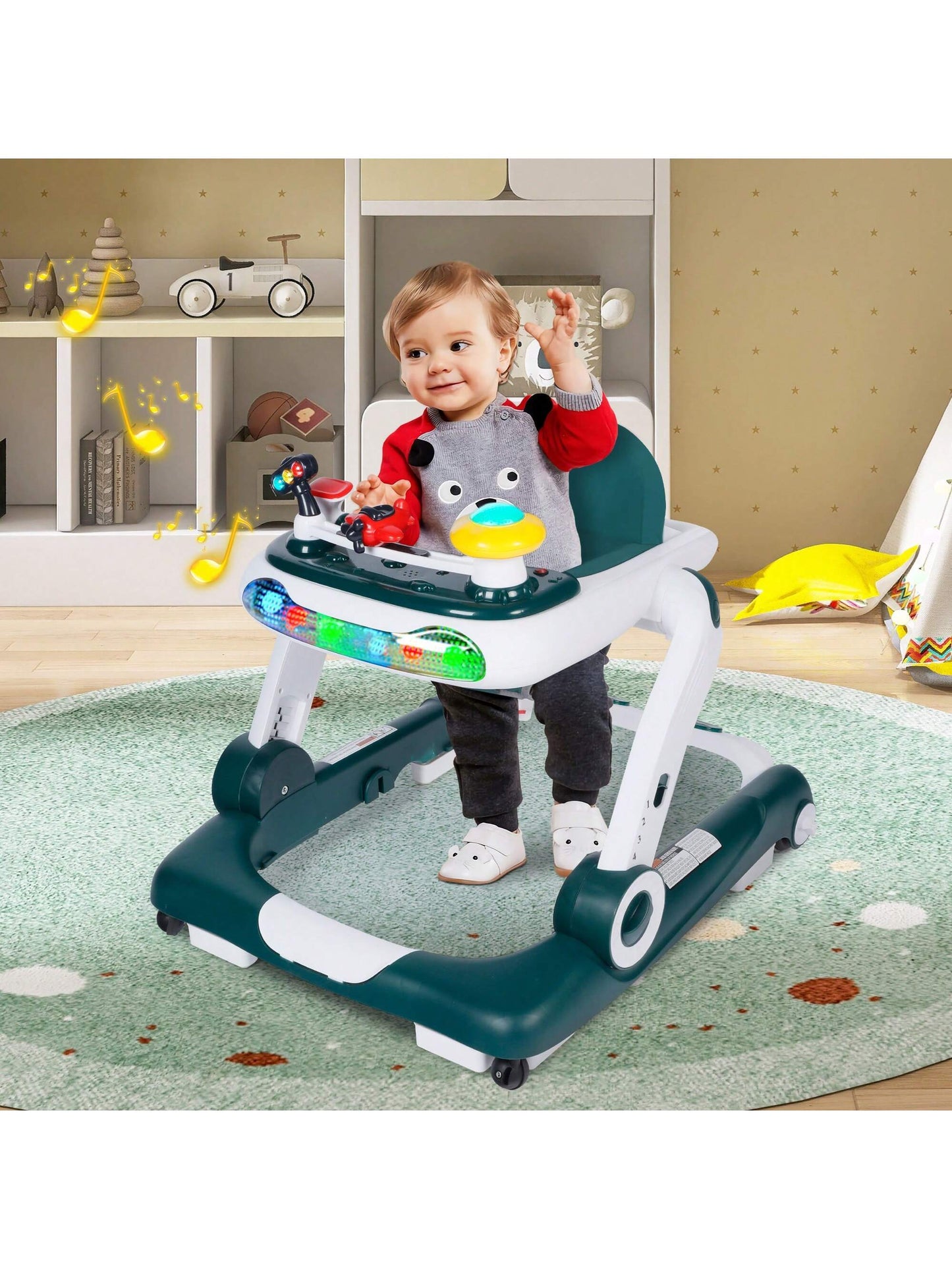 Musical Baby Walker with Wheels, Activity Center Toddler Music Bouncer Walker