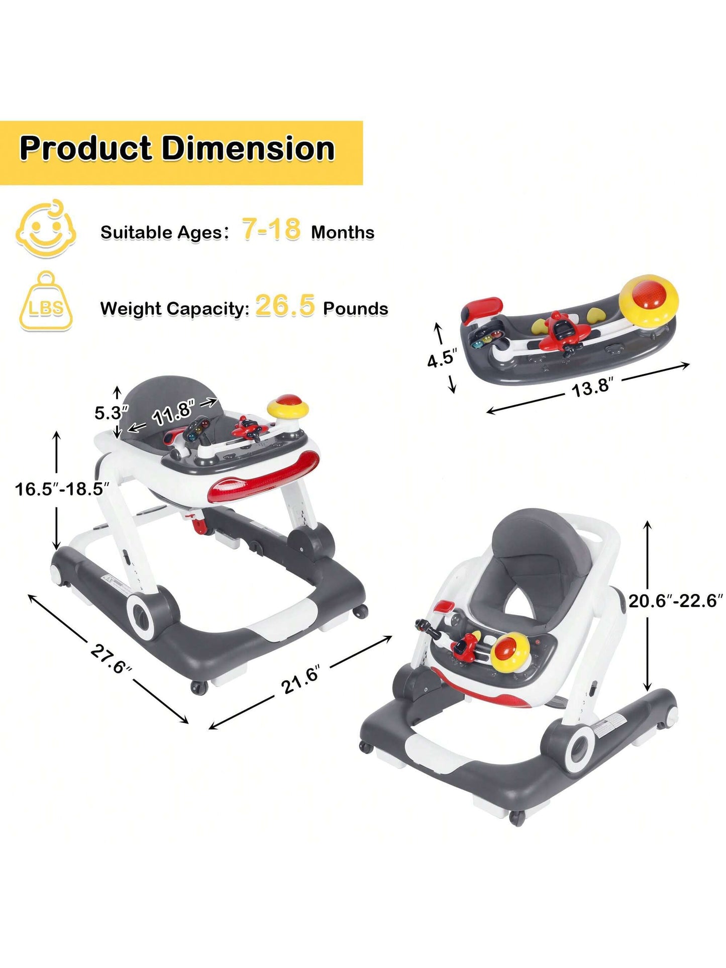 Musical Baby Walker with Wheels, Activity Center Toddler Music Bouncer Walker