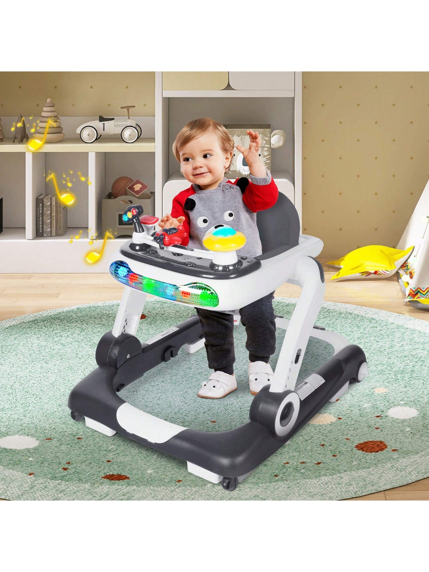 Musical Baby Walker with Wheels, Activity Center Toddler Music Bouncer Walker