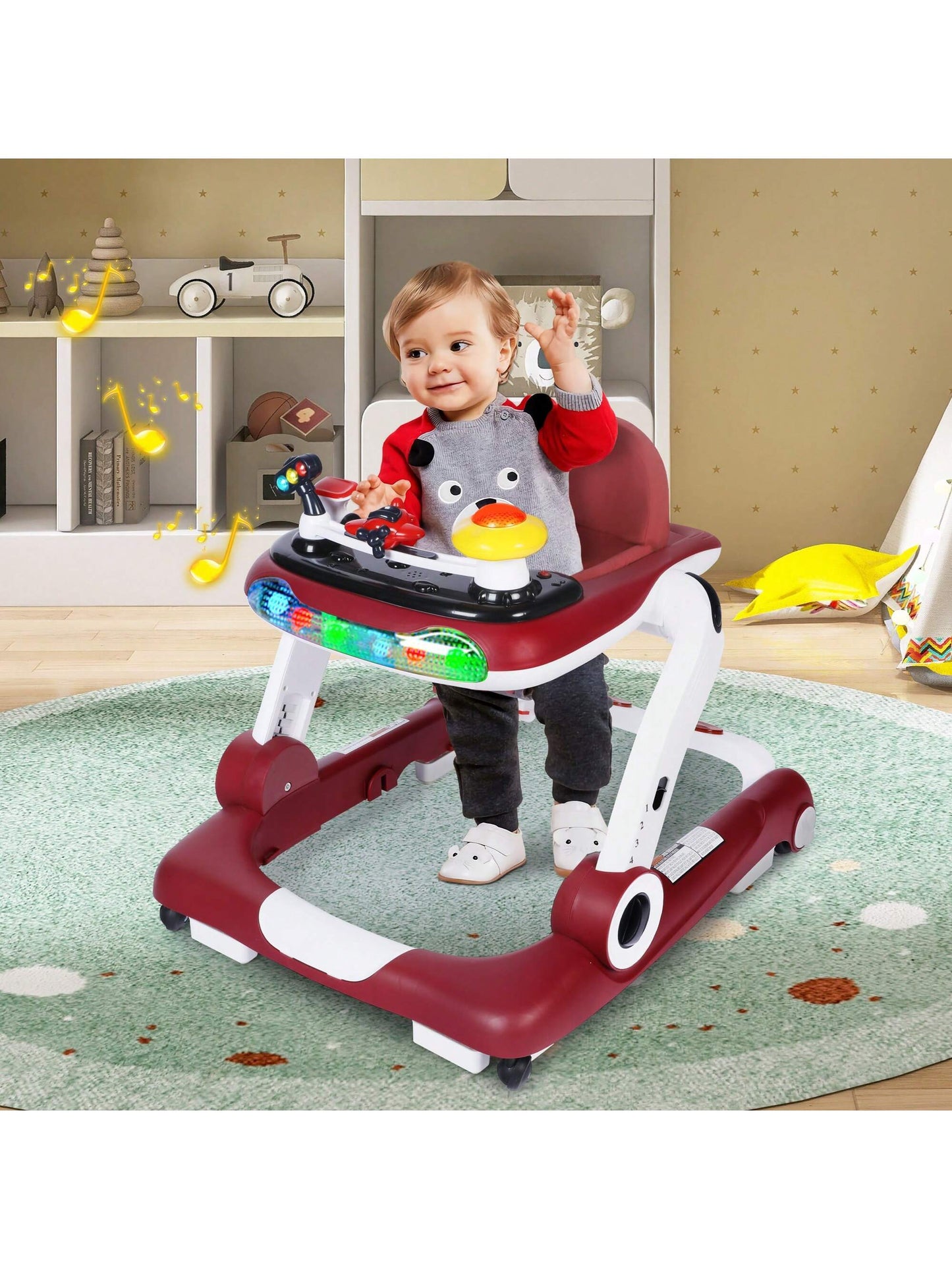 Musical Baby Walker with Wheels, Activity Center Toddler Music Bouncer Walker