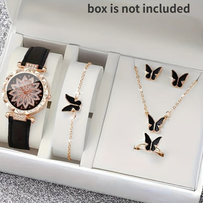 Sparkling Girls' Rhinestone Watch and Butterfly Accessories Set