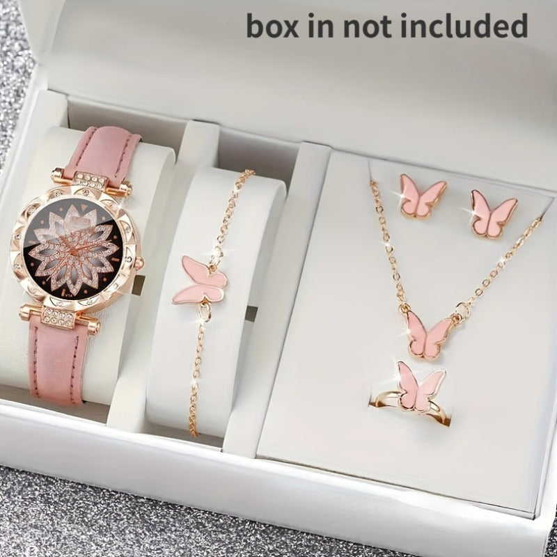 Sparkling Girls' Rhinestone Watch and Butterfly Accessories Set