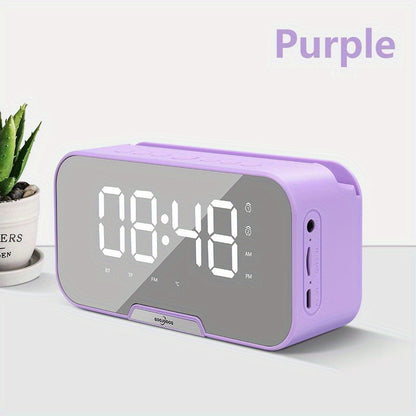 Portable LED Mini Speaker FM Radio Clock With Wireless Microphone