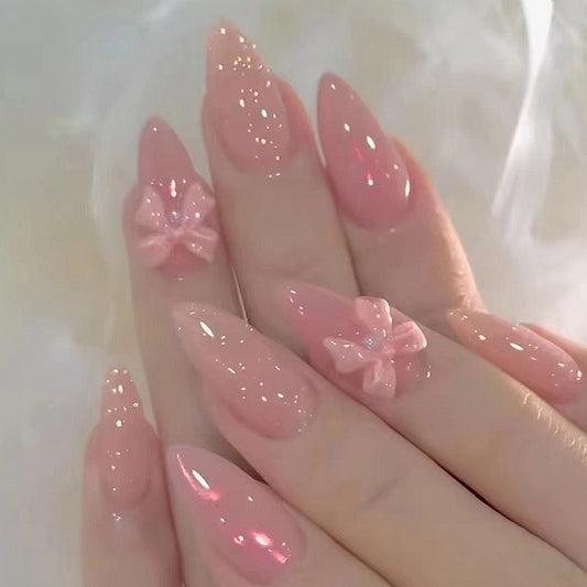 Shimmering lce Pink Gradient Almond Nails