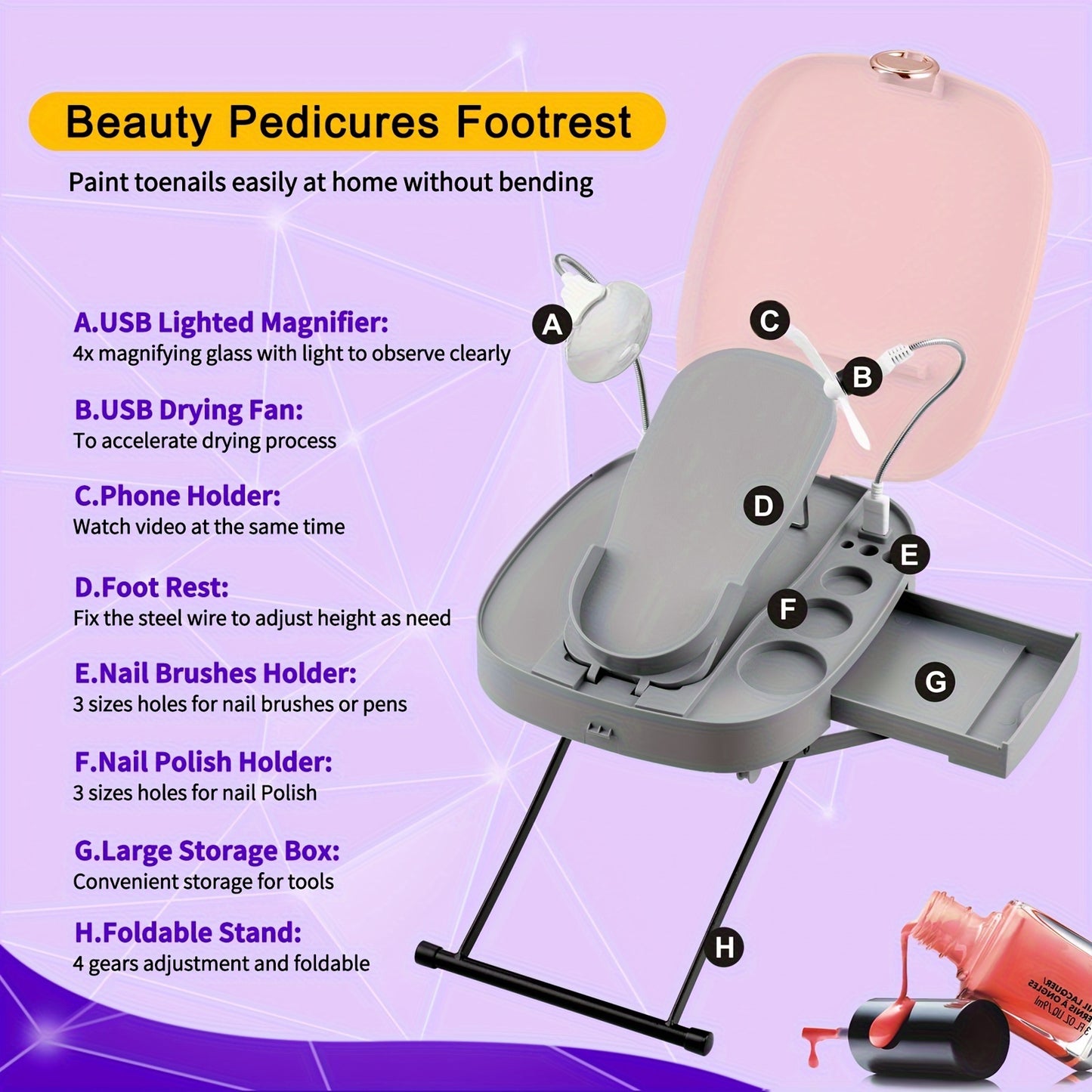 USLADYFONG Pedicure Stool The Pedicure Tools For Easy At-Home Pedicures Adjustable Pedicure Foot Rest