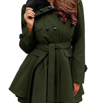 Chic Women's Double-Breasted Winter Coat with Belt - Warm, Casual Lapel Jacket for Fall/Winter