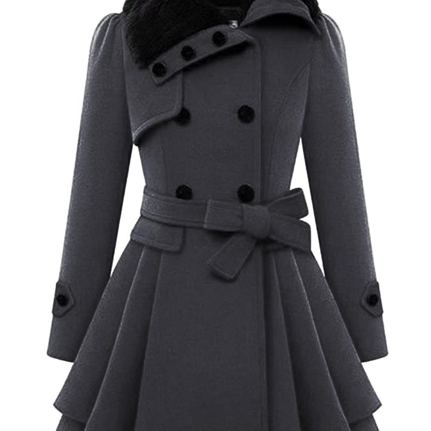 Chic Women's Double-Breasted Winter Coat with Belt - Warm, Casual Lapel Jacket for Fall/Winter