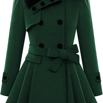 Chic Women's Double-Breasted Winter Coat with Belt - Warm, Casual Lapel Jacket for Fall/Winter