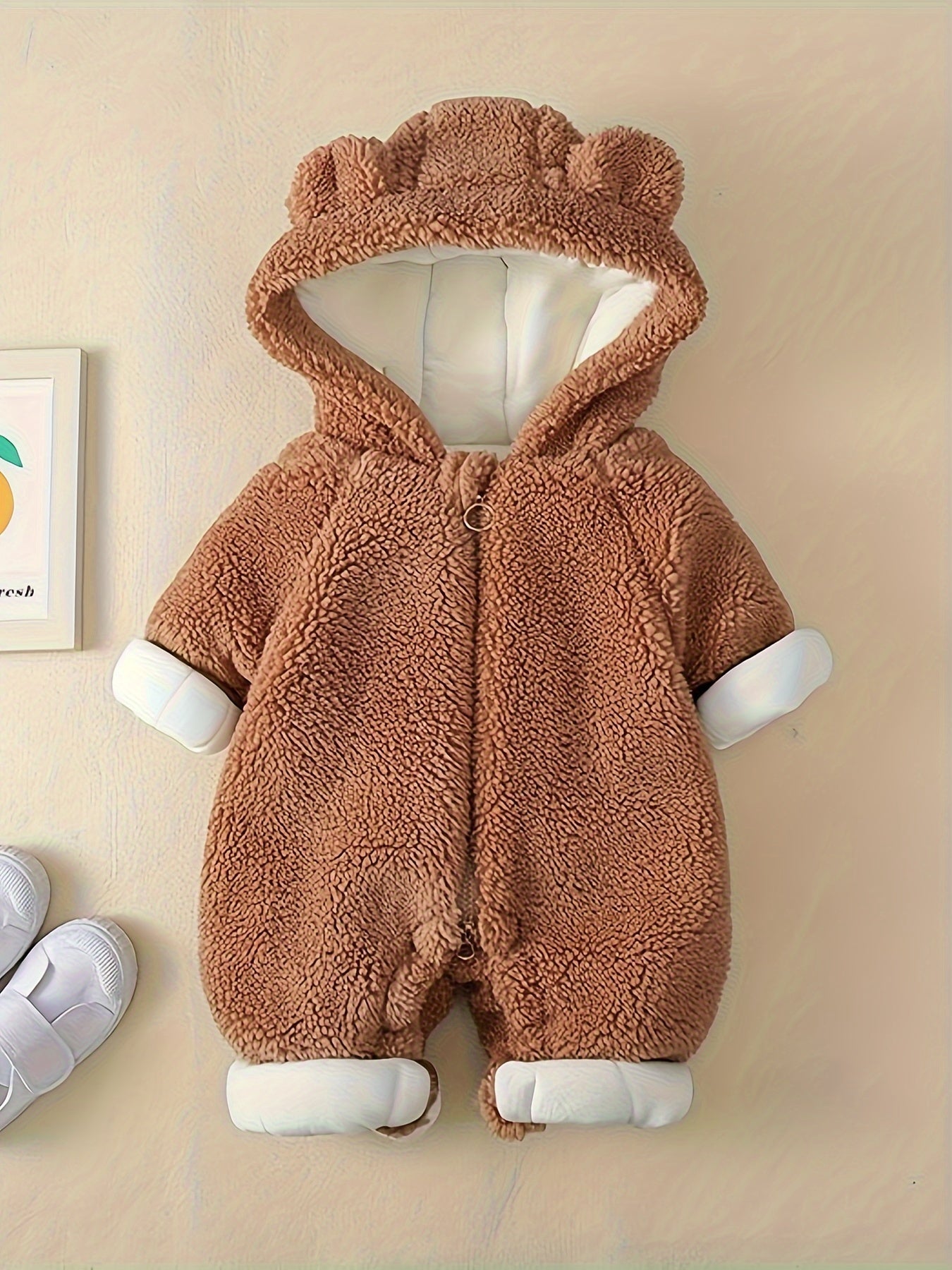 Baby Winter Clothes, Newborn Baby Bear Decor Warm Hooded Jumpsuit, Baby Clothes For Boys And Girls, Suitable For Indoor And Outdoor Wear