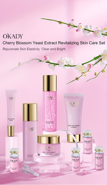 QKADY herry Blossom Yeast skin care Kit, smoothing wrinkles, contains cherry blossom and yeast extract