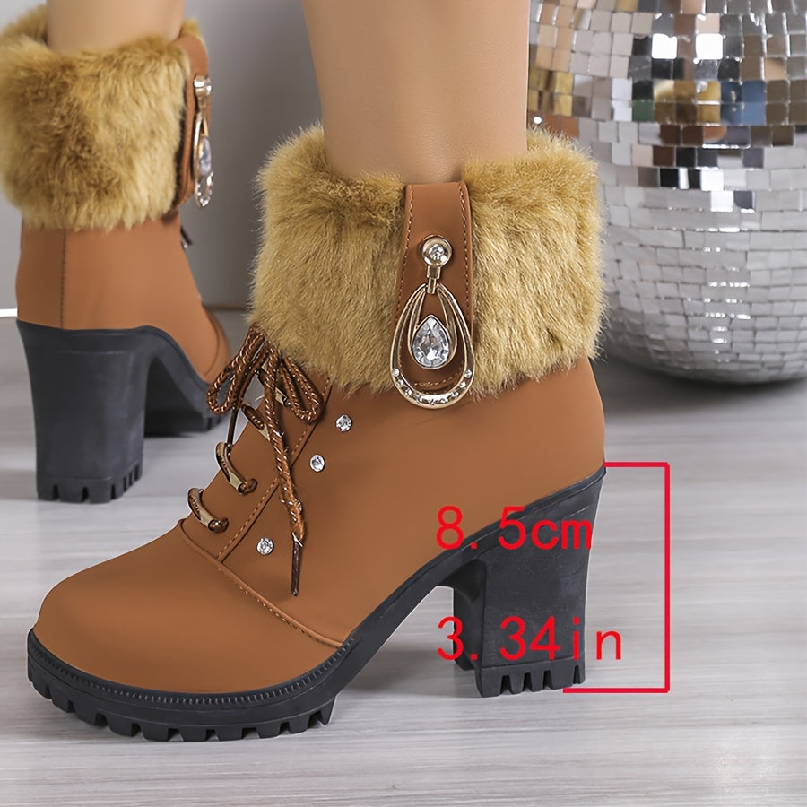 Lace-Up Winter Boots with Fluffy Fur Trim