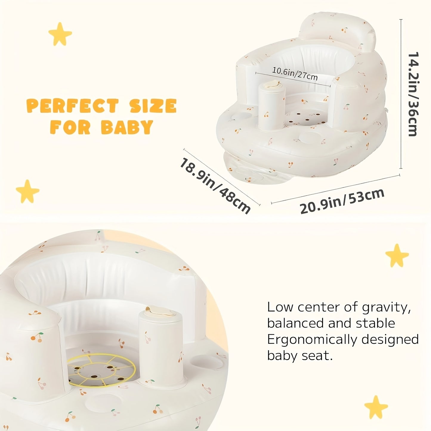 Inflatable babies Seat, Sit-Stand babies Floor Seat - Built-in Air Pump, Portable babies Seat, babies Tub Seat, Suitable for 3-36 Months