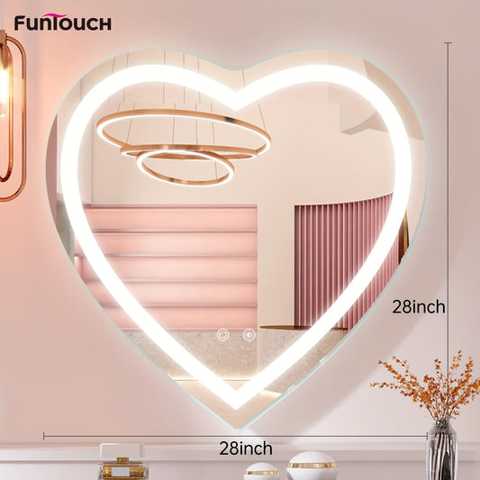 FUNTOUCH LED Bathroom Mirror With Lights Crushed Diamond 28"x28"