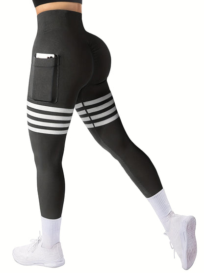 AGROSTE Striped Design Seamless Workout Leggings