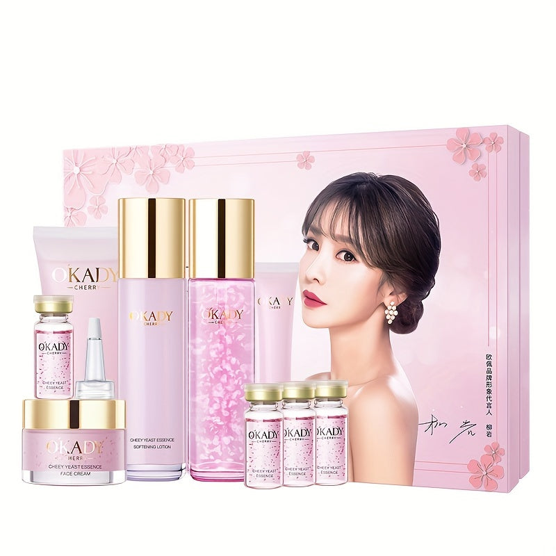 QKADY herry Blossom Yeast skin care Kit, smoothing wrinkles, contains cherry blossom and yeast extract