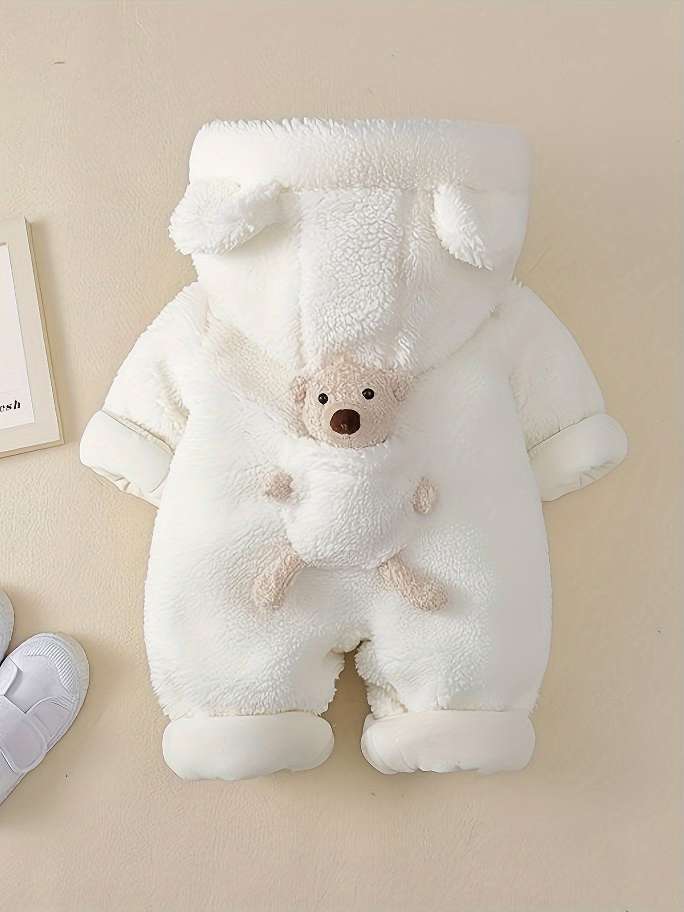 Baby Winter Clothes, Newborn Baby Bear Decor Warm Hooded Jumpsuit, Baby Clothes For Boys And Girls, Suitable For Indoor And Outdoor Wear