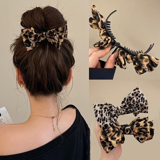 2pcs Leopard Printed Pattern Hair Claw Clips Set For Women