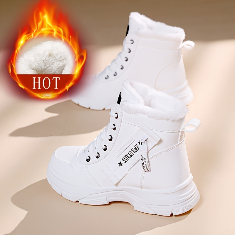 Women's Winter Warm Snow Boots with Side Zipper - Comfortable Thick Sole, High-Top Sneakers in Solid Color, Snow Boots, Outdoor Shoes