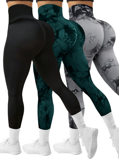 3-Pack Seamless Tie-Dye High Waist Yoga Pants