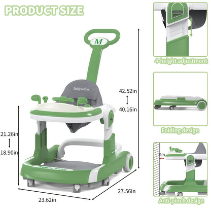 Foldable Youngsters Walker with Wheels - Adjustable Height & Speed, Breathable Seat Cushion