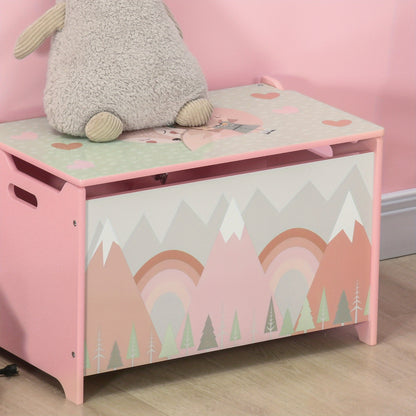 Qaba Toy Box with Lid, Toy Chest Storage Organizer for Bedroom with Safety Hinge, Cute Animal Design, Pink