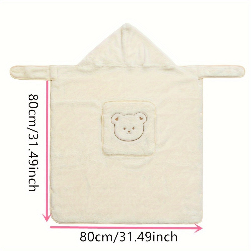 Cozy Ivory Polyester Stroller Blanket with Cute Bear Design - Thick, Warm, Windproof Cover with Shoulder Straps for Autumn & Winter Outdoor Use, Blanket