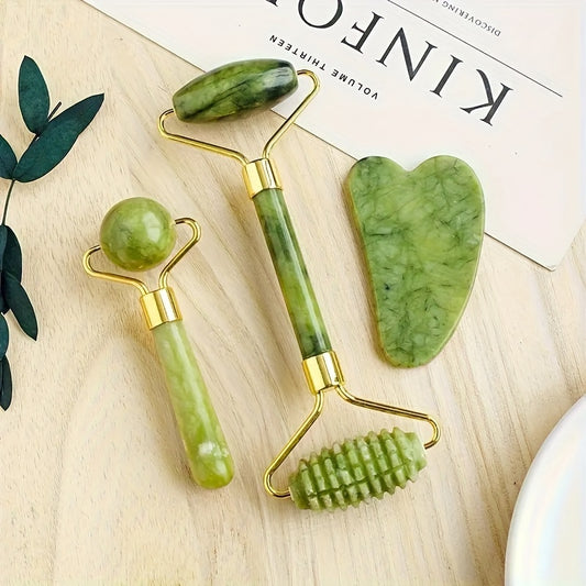 FORICOM 3 Pcs Jade Roller & Gua Sha Set