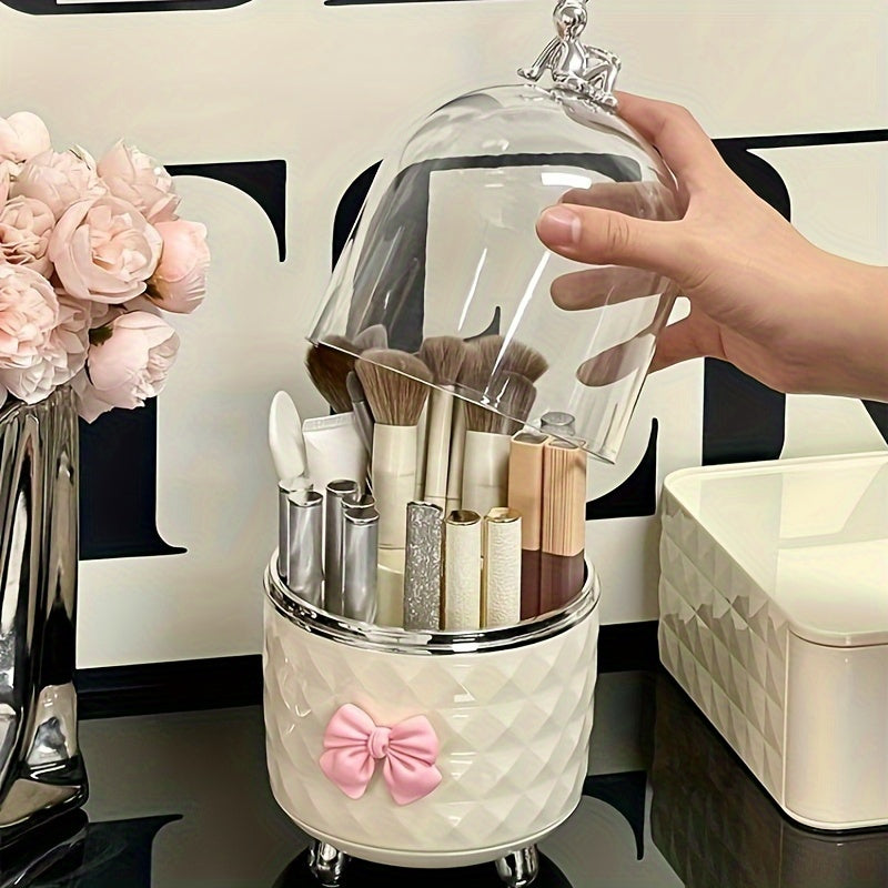 Luxury Rotating Makeup Organizer with Clear Dustproof Lid - Perfect for Lipstick, Eyeshadow Brushes & More