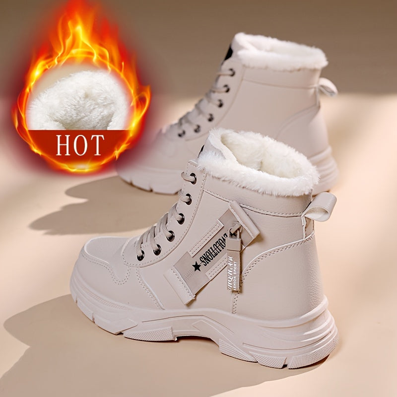 Women's Winter Warm Snow Boots with Side Zipper - Comfortable Thick Sole, High-Top Sneakers in Solid Color, Snow Boots, Outdoor Shoes