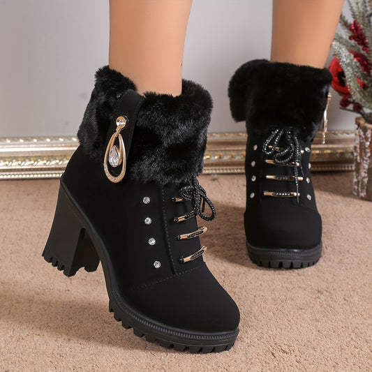 Lace-Up Winter Boots with Fluffy Fur Trim